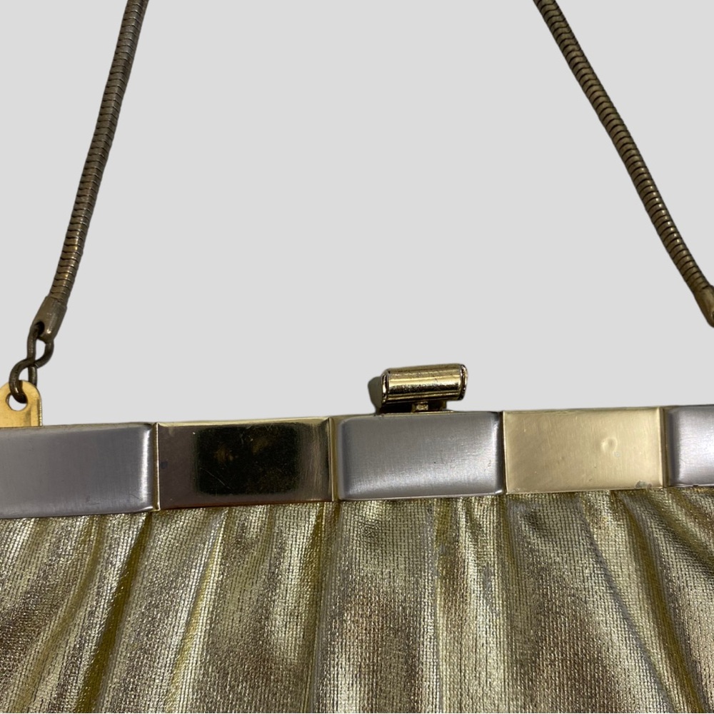 Vintage 50s 60s Futuristic Metallic Gold + Silver Handbag or Clutch - Picture 2 of 10